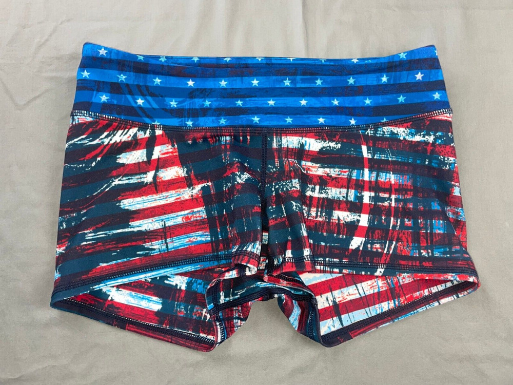 IAB MFG Pull On Stretch Short Booty Shorts. USA Flag Print. Women's 10L, MINT!